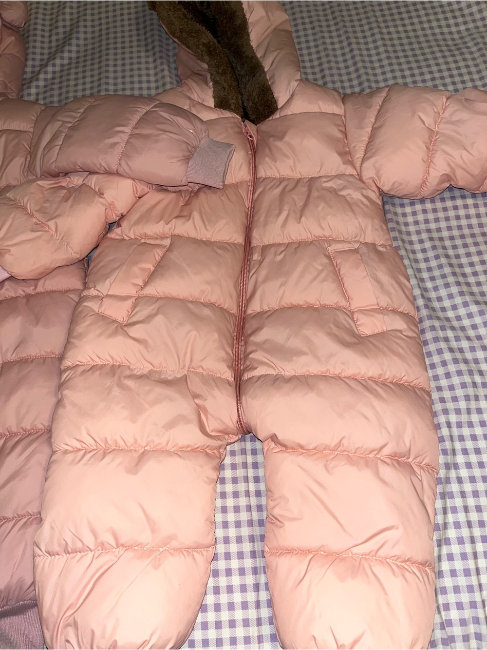 Pink Infant Puffer Bunting Snowsuit - Cozy Hooded Winter One-Piece